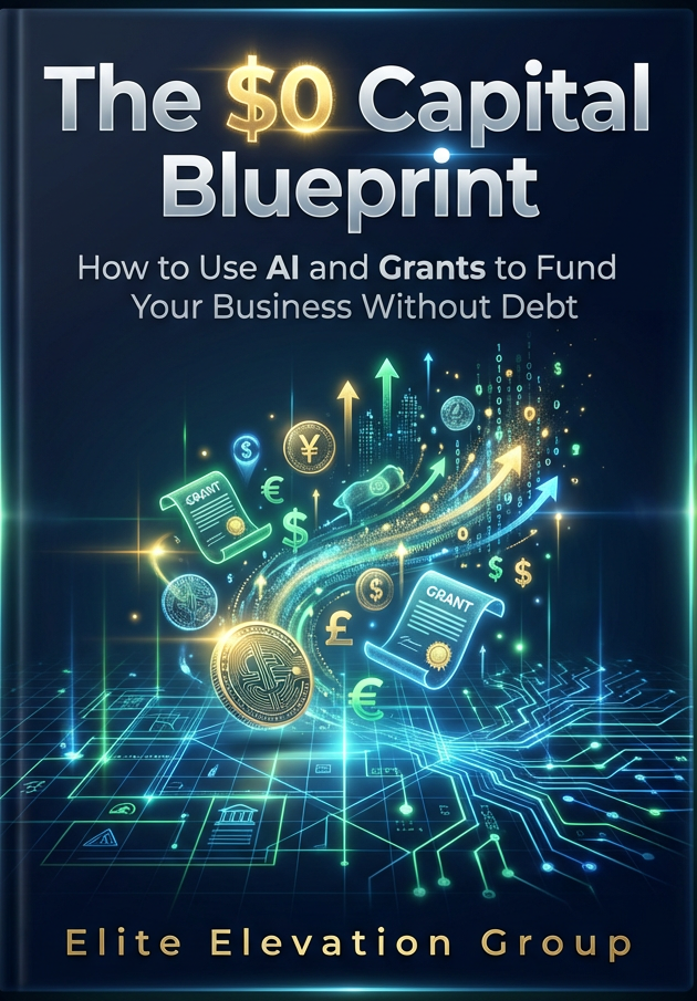 Official cover of The $0 Capital Blueprint — How to Use AI and Grants to Fund Your Business Without Debt, by Elite Elevation Group